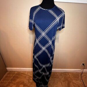 Lularoe Maria Dress Size S Dark Blue White Nautical Pattern Coastal Maxi Dress